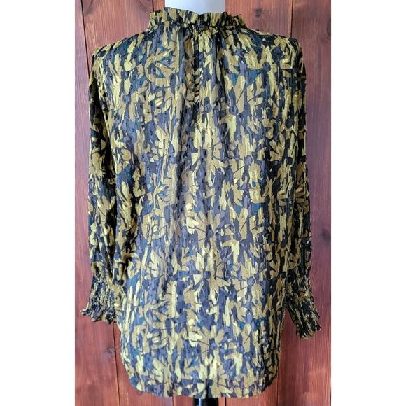 Maison d’Amelie Women L Black Chartreuse Chiffon Swiss Dot Ruffle Mock Neck Top - Picture 5 of 10